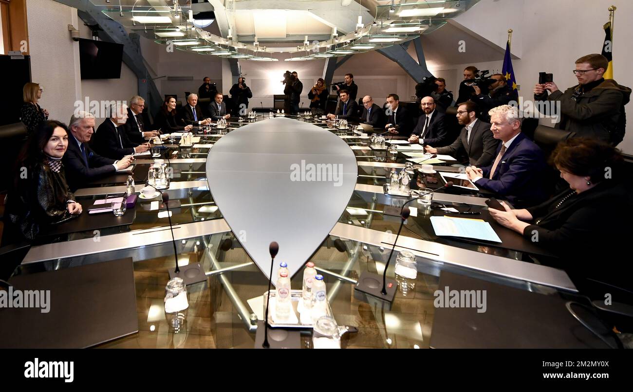 Abbildung zeigt eine Tagung des ministerrates der Bundesregierung am Sonntag, den 09. Dezember 2018 in Brüssel. Die flämische nationalistische Partei N-VA verließ gestern den ministerrat der Bundesregierung. Sie konnten den Globalen Migrationspakt der Vereinten Nationen nicht akzeptieren. Der König hat den Rücktritt der fünf N-VA-Minister von der Regierung Michel akzeptiert. BELGA FOTO DIRK WAEM Stockfoto