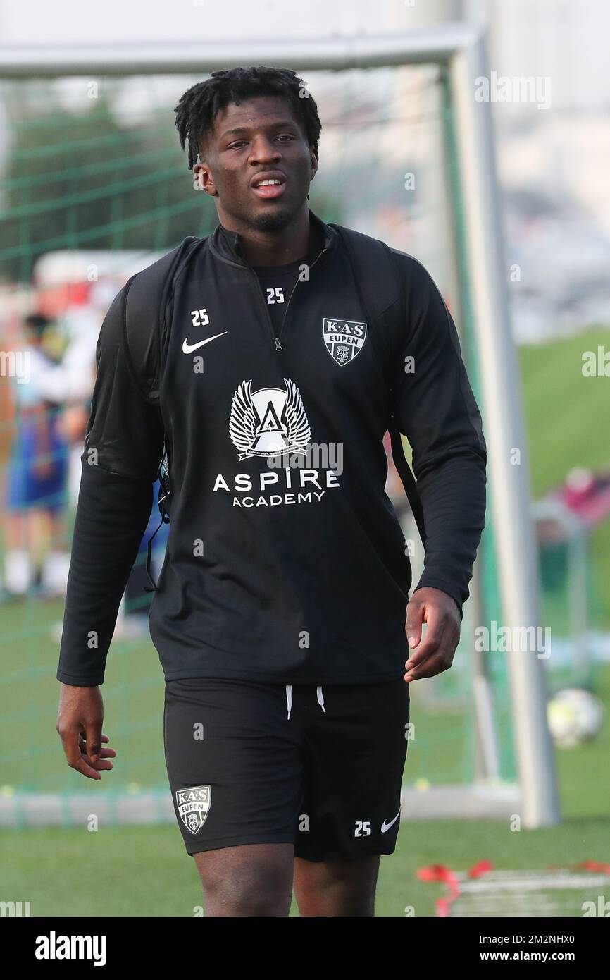 Eupens Rocky Bushiri wurde während des Wintertrainingslagers der belgischen Fußballmannschaft KAS Eupen in Katar am Dienstag, den 08. Januar 2019, gezeigt. BELGA FOTO BRUNO FAHY Stockfoto