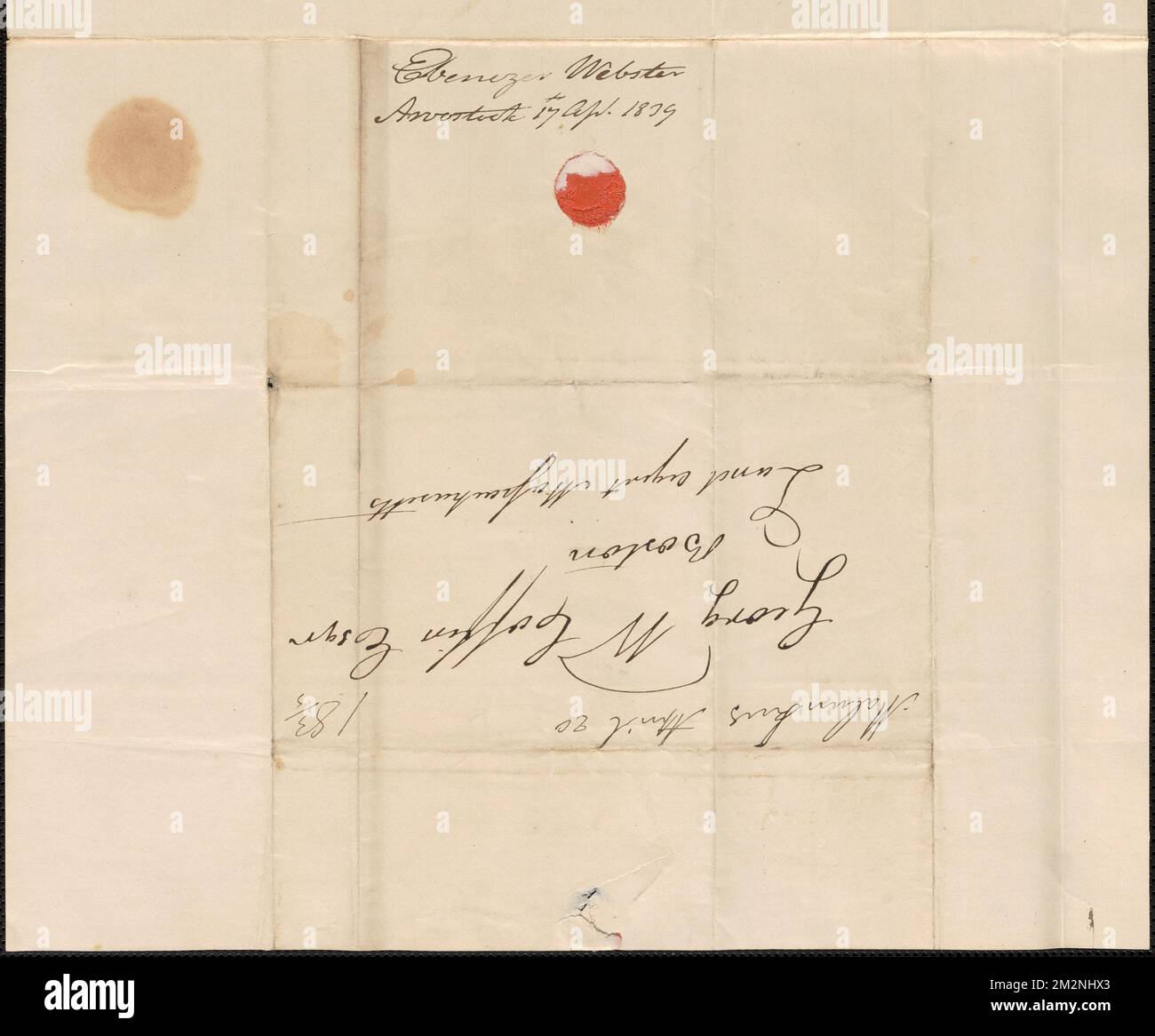 Ebenezer Webster an George Coffin, 17. April 1839 , Public Land Sales, USA, Massachusetts, Politik und Regierung, 1775-1865, Maine, Politik und Regierung, 1775-1865, Vereinigte Staaten, Geschichte, Revolution, 1775-1783, Ansprüche, Kanada, Grenzen, Vereinigte Staaten Stockfoto