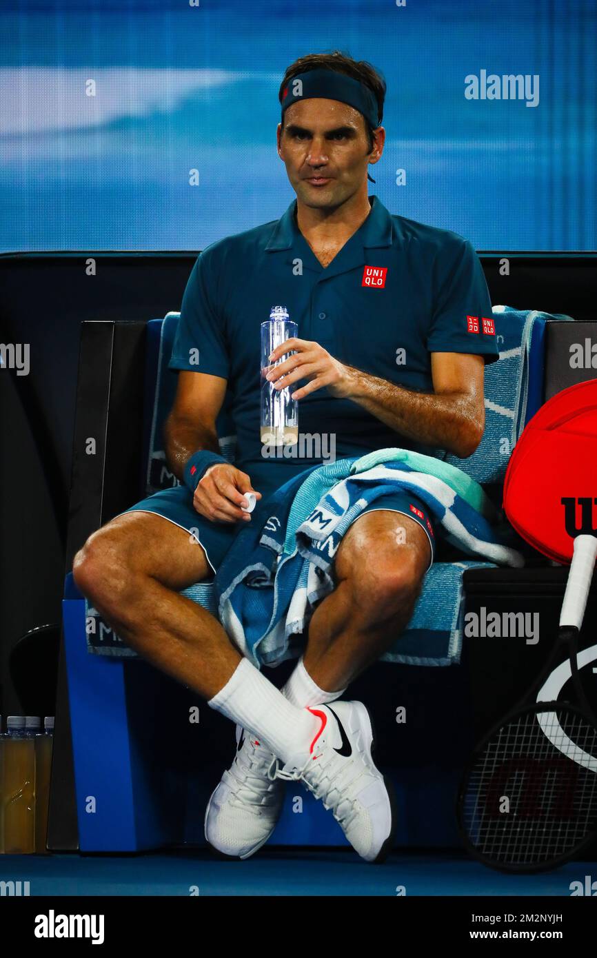 Roger Federer (3) in Aktion während eines Spiels bei den „Australian Open“ Tennis Grand Slam, Freitag, 18. Januar 2019 in Melbourne, Australien. Der erste Grand Slam der Saison findet vom 15. Bis 28. Januar statt. BELGA FOTO PATRICK HAMILTON Stockfoto