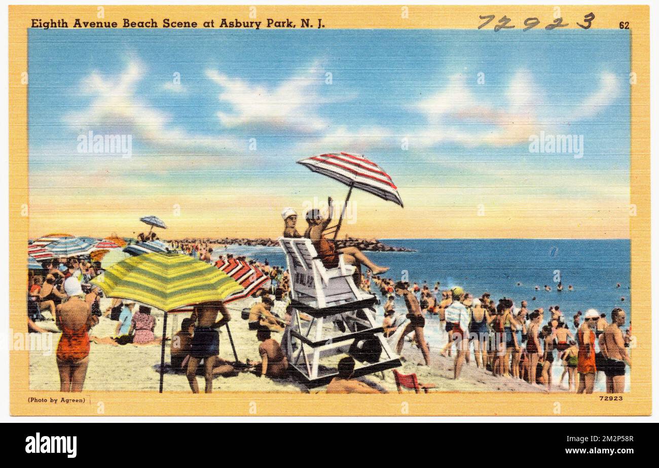 Eighth Avenue Beach Scene in Asbury Park, N. J. , Beaches, Tichnor Brothers Collection, Postkarten der Vereinigten Staaten Stockfoto