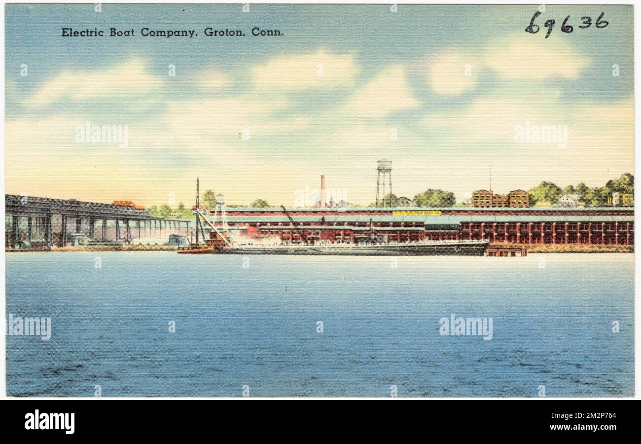 Electric Boat Company, Groton, Conn , Industriebetriebe, Tichnor Brothers Collection, Postkarten der Vereinigten Staaten Stockfoto