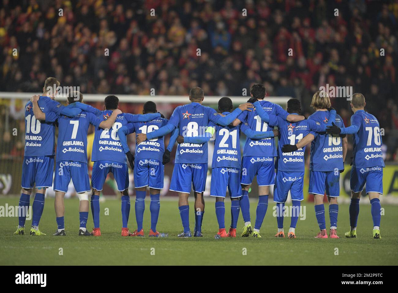 Gents Spieler wurden während der Elfmeterserie am Ende eines Fußballspiels zwischen KV Oostende und KAA Gent am Mittwoch, den 30. Januar 2019 in Oostende, dem Halbfinale des belgischen Pokals „Croky Cup“, abgebildet. BELGA FOTO YORICK JANSENS Stockfoto