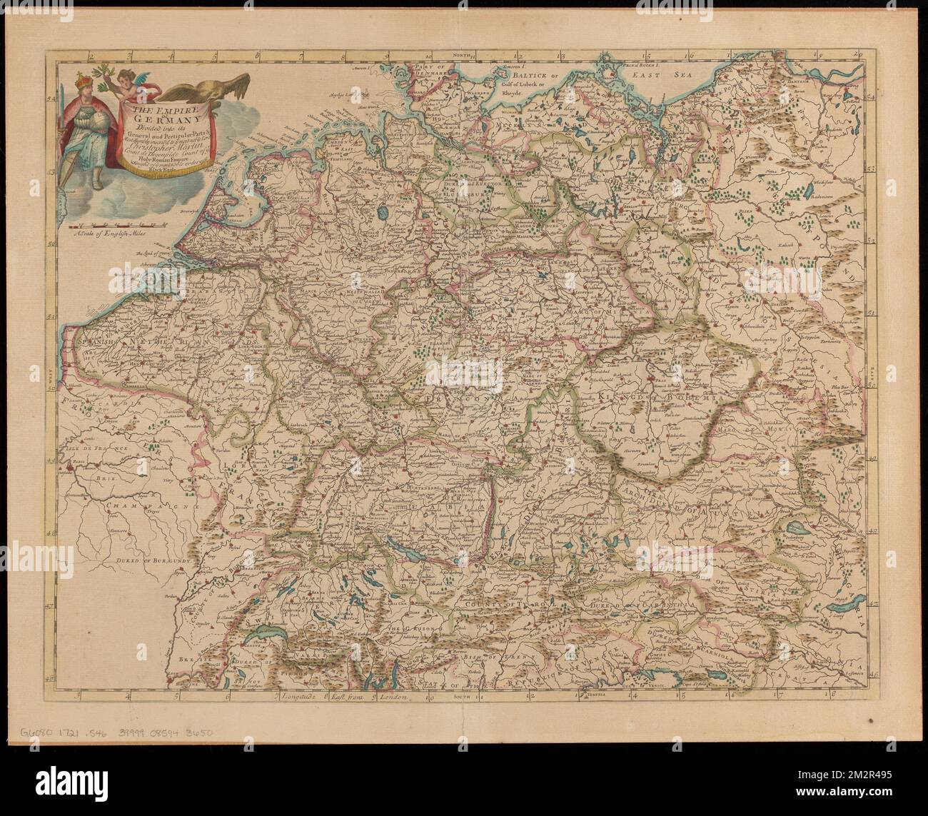 Das Reich Deutschlands: Unterteilt in seine allgemeinen und pertikulären Teile und bescheidenste Inschrift für Euch, den edelsten Lord Christopher Martin, Graf de Degenfeldt, Graf des Eures Heiligen Römischen Reiches und Ritter des Eures edelsten Ordens des Schwarzen Adlers, Deutschland, Karten Norman B. Leventhal Map Center Collection Stockfoto