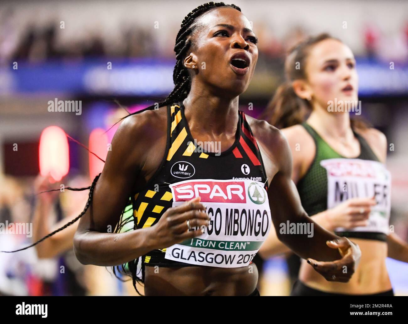 Die belgische Cynthia Mbongo Bolingo wurde am ersten Tag der europäischen Leichtathletik-Hallenmeisterschaft am Freitag, den 01. März 2019, in Glasgow, Schottland, im Halbfinale des 400m-Wettkampfs für Frauen gefilmt. Die Meisterschaften finden vom 1. Bis 3. März statt. BELGA FOTO BENOIT DOPPPAGNE Stockfoto