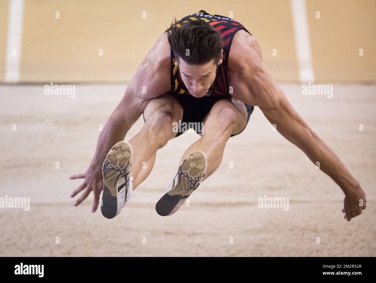 Der belgische Thomas Van der Plaetsen tritt am zweiten Tag der Europameisterschaft der Leichtathletik-Halle am Samstag, den 02. März 2019 in Glasgow, Schottland, beim Langsprung-Wettkampf des Männer-Heptathlon auf. Die Meisterschaften finden vom 1. Bis 3. März statt. BELGA FOTO BENOIT DOPPPAGNE Stockfoto