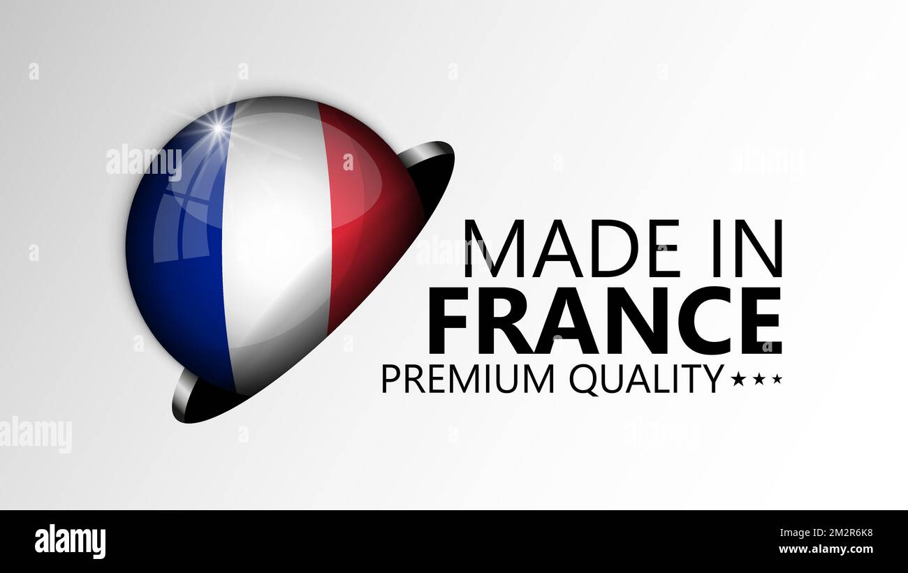 Grafik und Label in Frankreich hergestellt. Element der Wirkung für die Verwendung, die Sie daraus machen möchten. Stock Vektor