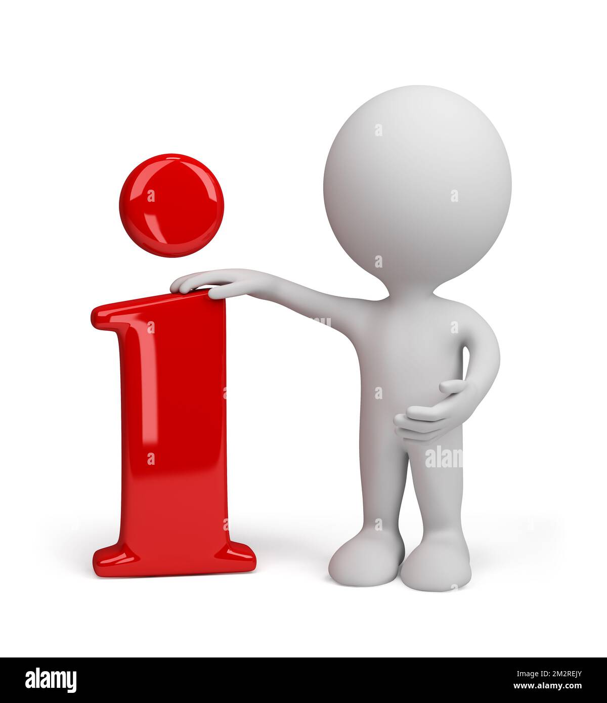 3D Person steht neben einem Informationssymbol. 3D-Bild. Isolierter weißer Hintergrund. Stockfoto