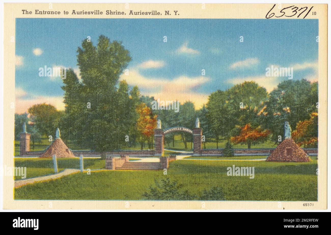 Der Eingang zum Auriesville-Schrein, Auriesville, N. Y. , religiöse Einrichtungen, Tichnor Brothers Collection, Postkarten der Vereinigten Staaten Stockfoto