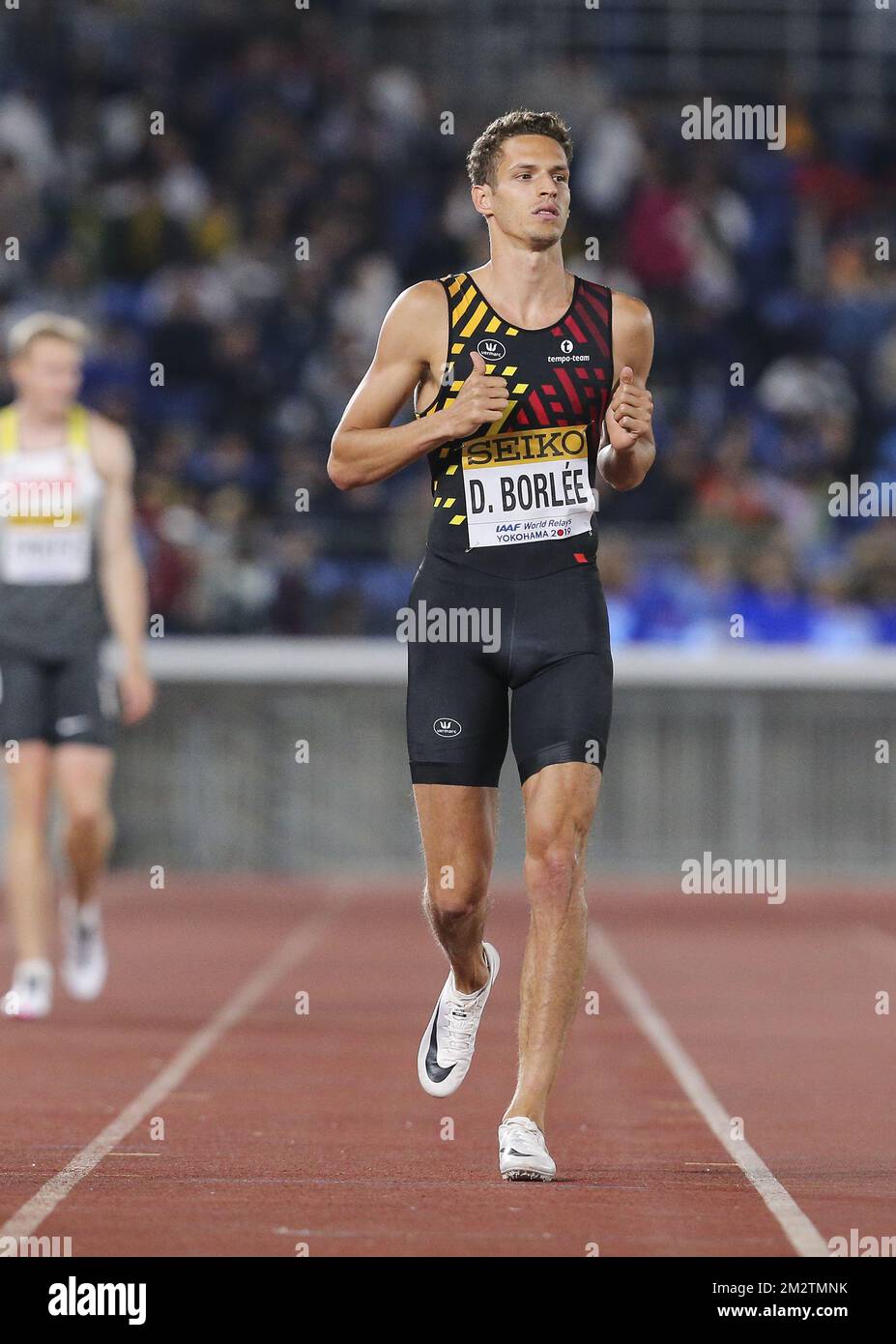 Der belgische Dylan Borlee wurde während des 4x400-m-Herrenrenrenrenrenns auf der IAAF World Relays-Sportveranstaltung im Nissan Stadium in Yokohama, Japan, am Samstag, den 11. Mai 2019, fotografiert. BELGA FOTO ROGER SEDRES Stockfoto