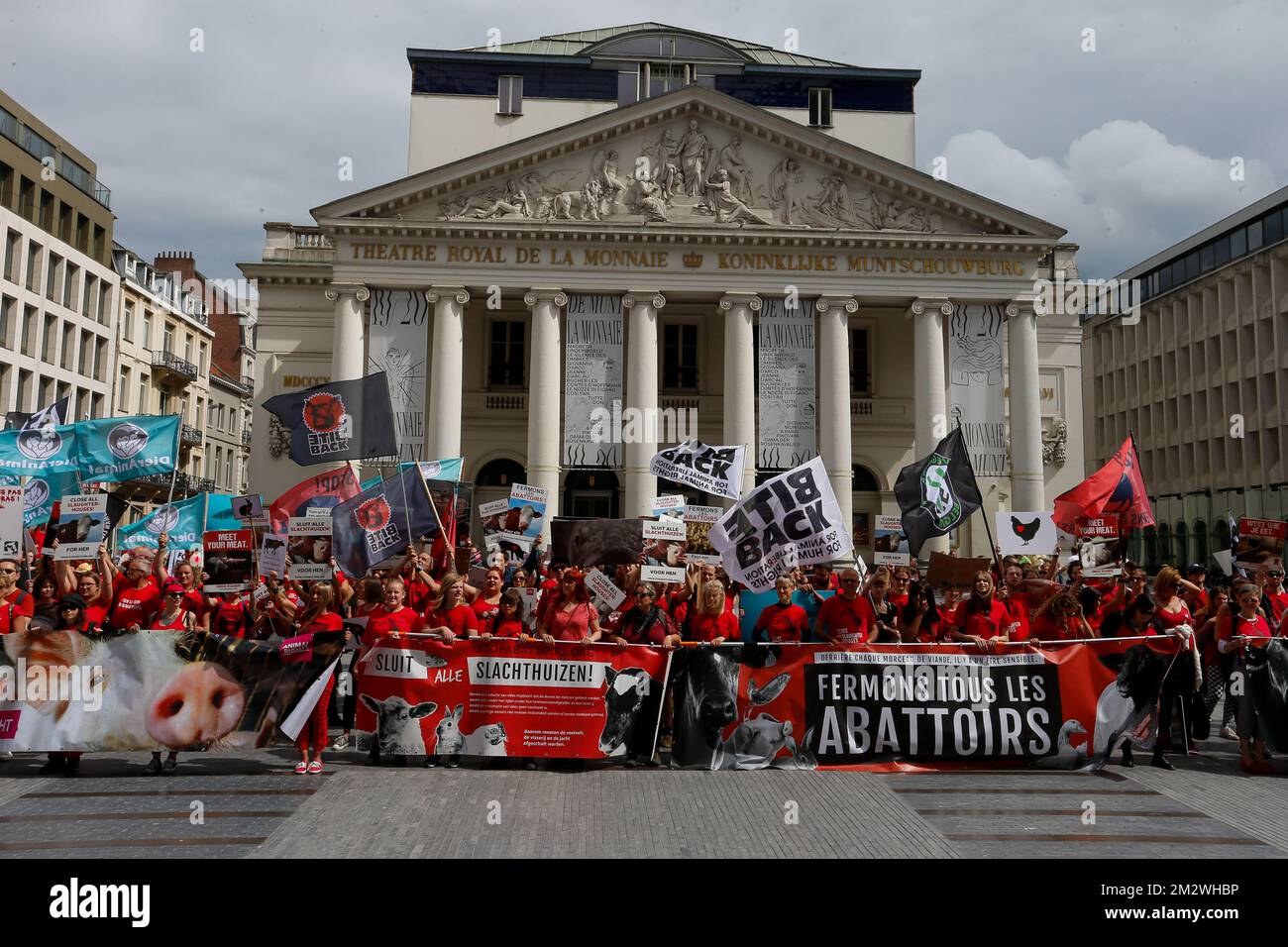 Abbildung zeigt einen märz für die Schließung der Schlachthöfe in Brüssel, Sonntag, den 16. Juni 2019. BELGA FOTO NICOLAS MAETERLINCK Stockfoto