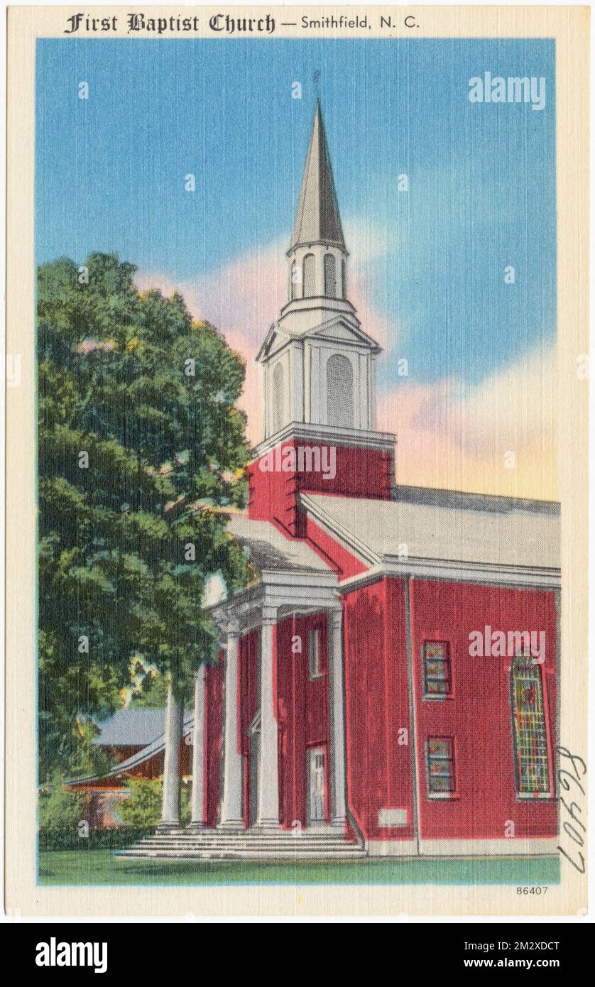 First Baptist Church -- Smithfield, N. C., Kirchen, Tichnor Brothers Collection, Postkarten der Vereinigten Staaten Stockfoto