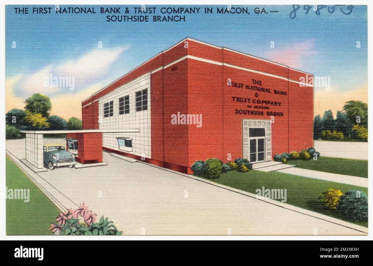 Die erste National Bank & Trust Company in Macon, Georgia -- Southside Zweigstelle, kommerzielle Einrichtungen, Tichnor Brothers Collection, Postkarten der Vereinigten Staaten Stockfoto