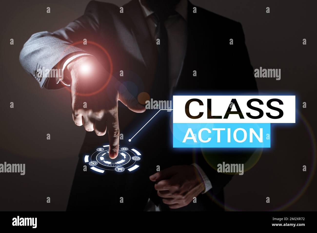 Konzeptionelle Anzeige der Klassenaktion. Geschäftsansatz-Klage, eingereicht von einer kleinen Gruppe, die im Namen einer großen Gruppe handelt Stockfoto