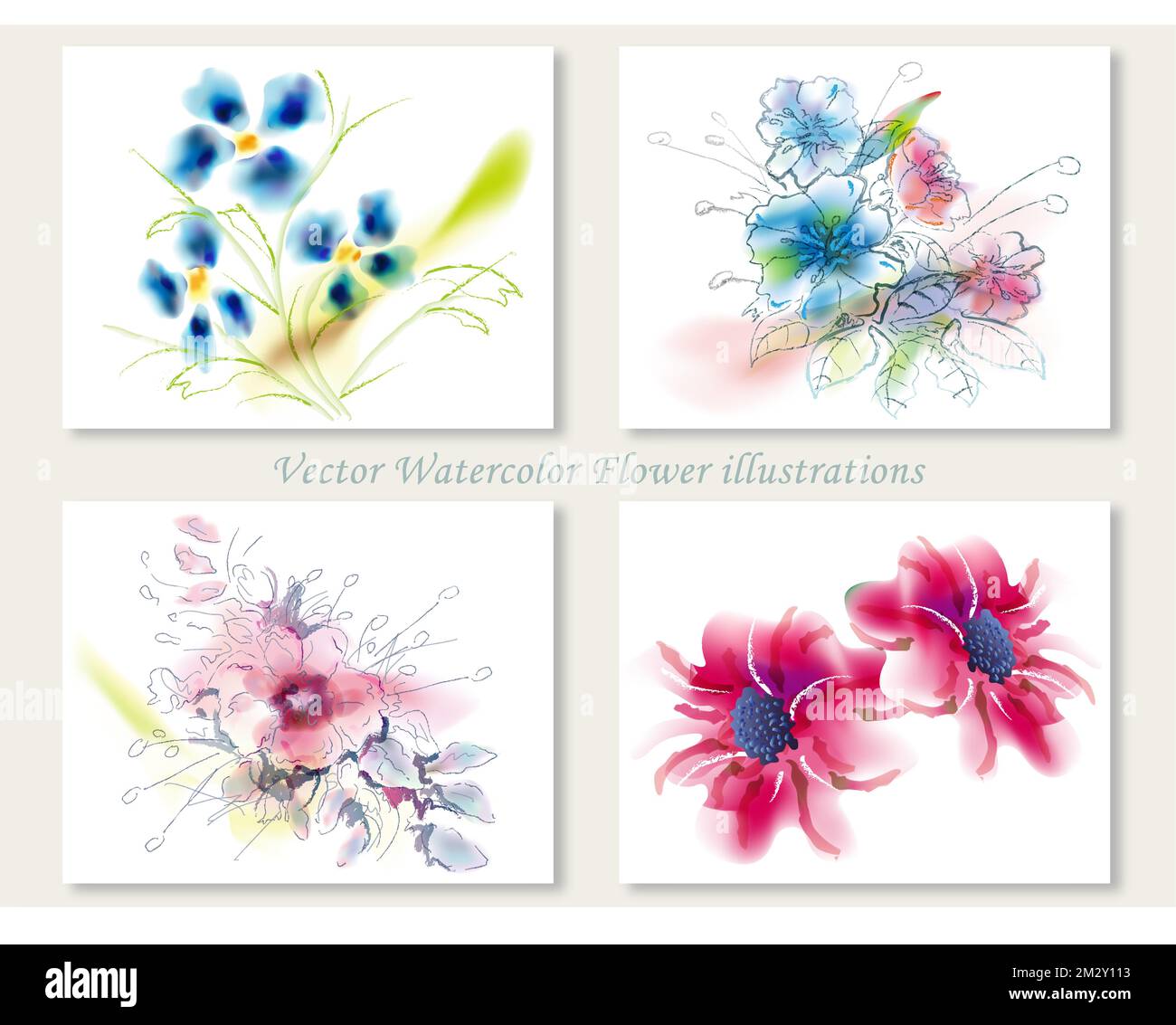 Spontaner Vektorblütensatz Für Aquarell-Malstil. Stock Vektor