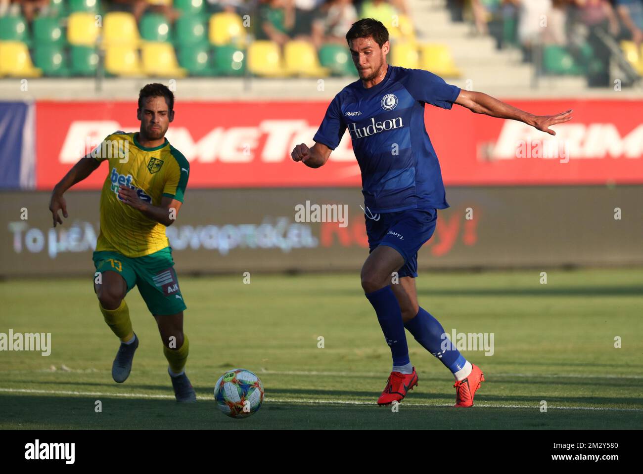 Gents Roman Yaremchuk erzielt das 0-1. Tor während des Spiels der belgischen Fußballmannschaft KAA Gent gegen den zyprischen Verein AEK Larnaca in der dritten Qualifikationsrunde der UEFA Europa League in Larnaca, Zypern, Donnerstag, 08. August 2019. BELGA PHOTO VIRGINIE LEFOUR Stockfoto