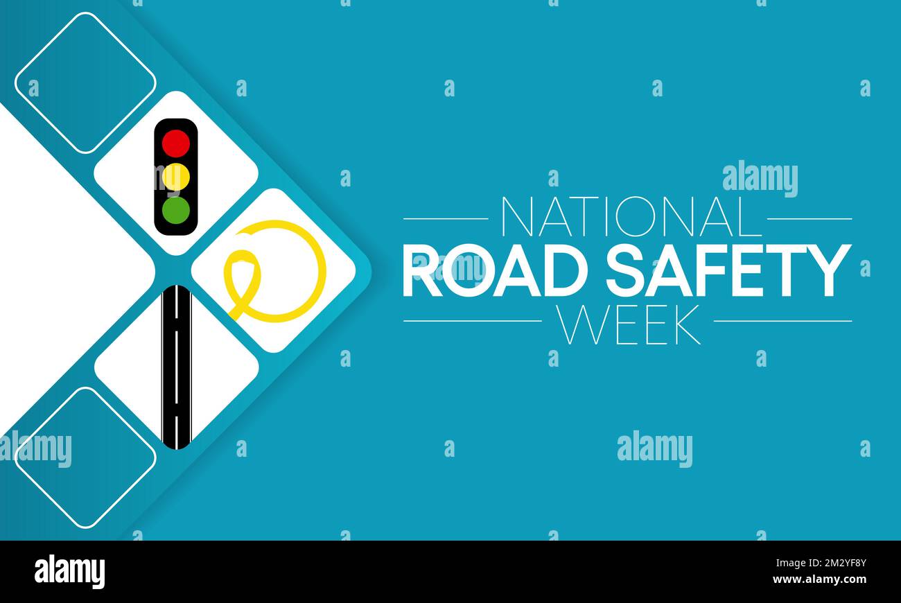 Die nationale Woche für Straßenverkehrssicherheit wird jedes Jahr im Januar und im Mai durchgeführt und zielt darauf ab, Straßen und Straßen sicherer zu machen. Vektordarstellung Stock Vektor