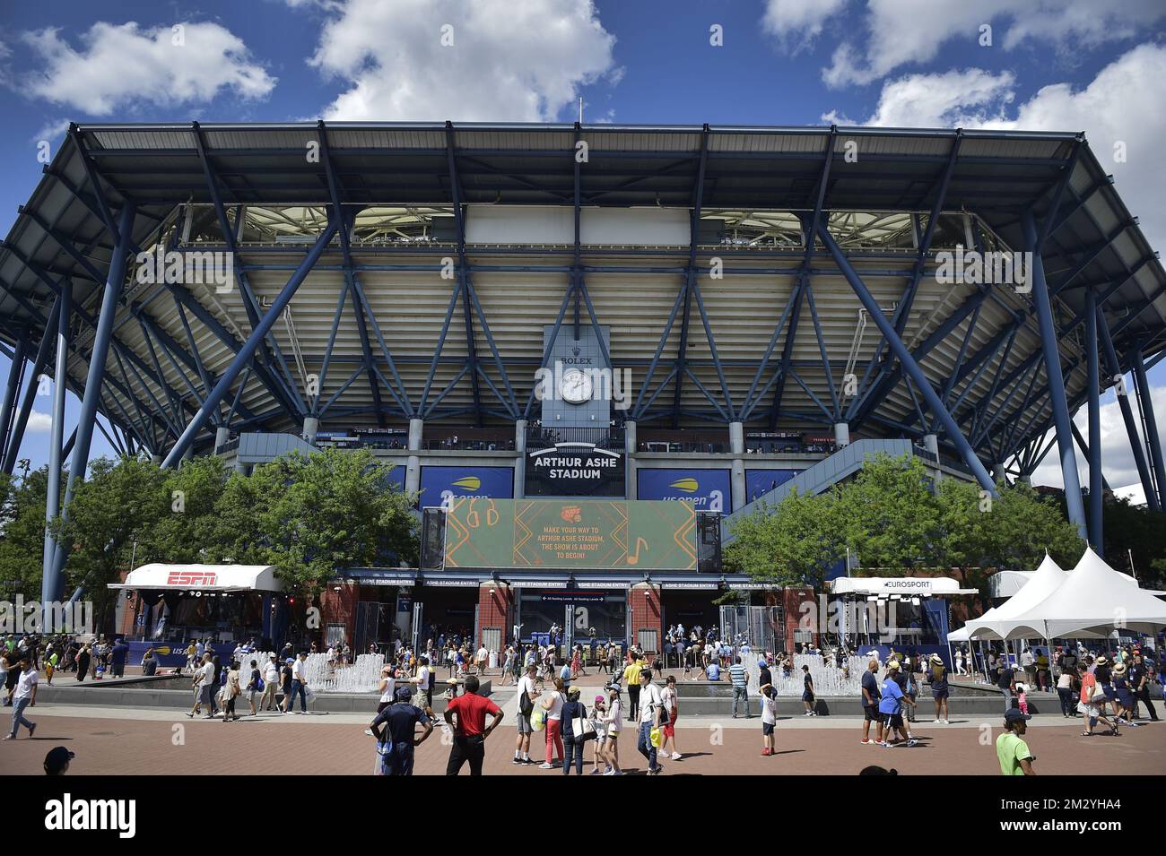 Das Abbildungsbild zeigt das Arthur Ashe Stadion beim US Open Grand Slam Tennis Turnier in Flushing Meadow, in New York City, USA, Samstag, den 24. August 2019. BELGA FOTO YORICK JANSENS Stockfoto