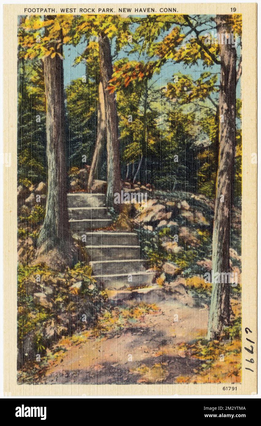 Fußweg, West Rock Park, New Haven, Conn , Parks, Tichnor Brothers Collection, Postkarten der Vereinigten Staaten Stockfoto