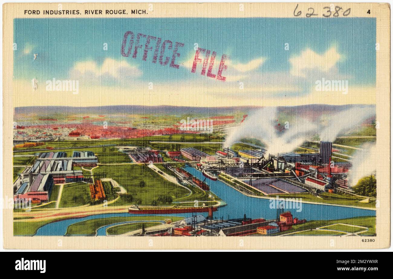 Ford Industries, River Rouge, Michigan , Industrieanlagen, Flüsse, Tichnor Brothers Collection, Postkarten der Vereinigten Staaten Stockfoto