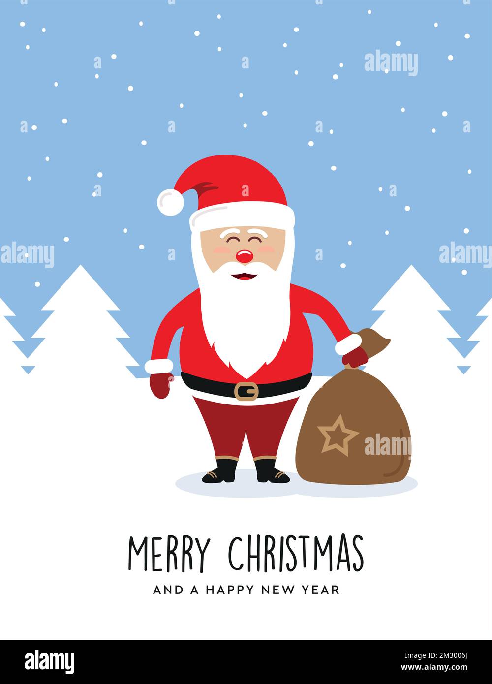 weihnachtsgrußkarte mit weihnachtsmann auf Winterlandschaft Stock Vektor