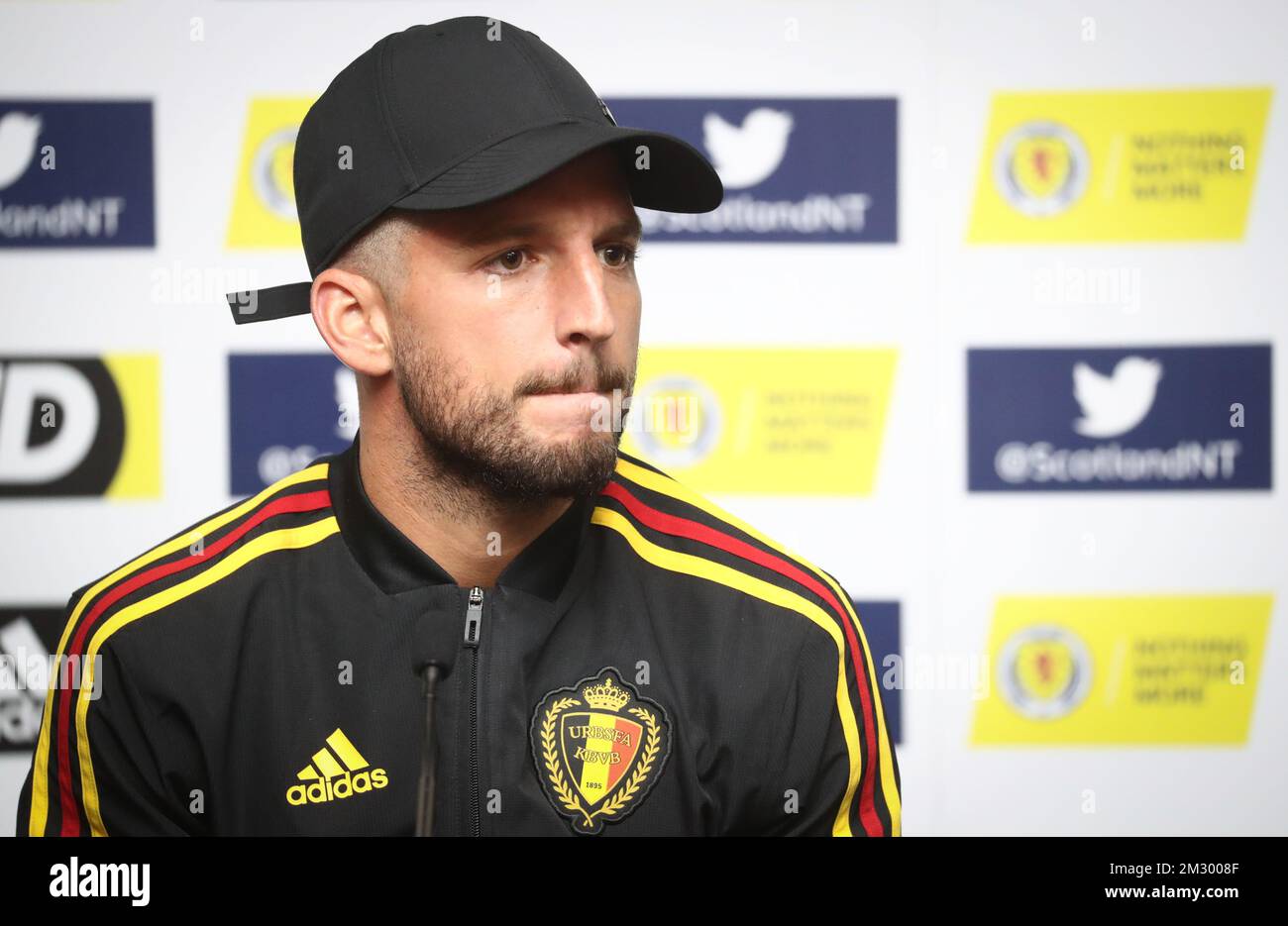 Belgiens Dries Mertens wurde auf einer Pressekonferenz der belgischen Nationalmannschaft The Red Devils im Stadion Hampden Park in Glasgow, Schottland, am Sonntag, den 08. September 2019, gezeigt. Das Team bereitet sich auf die Euro 2020-Qualifikation vor, gegen Schottland nächsten Montag. BELGA PHOTO VIRGINIE LEFOUR Stockfoto