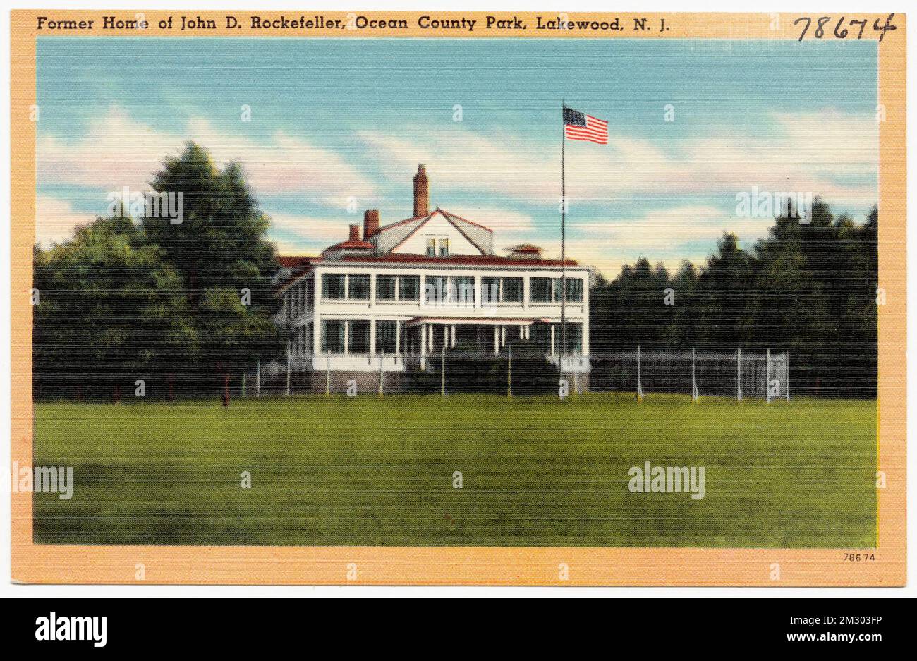 Ehemaliger Wohnsitz von John D. Rockefeller, Ocean County Park, Lakewood, N. J. Houses, Parks, Tichnor Brothers Collection, Postkarten der Vereinigten Staaten Stockfoto