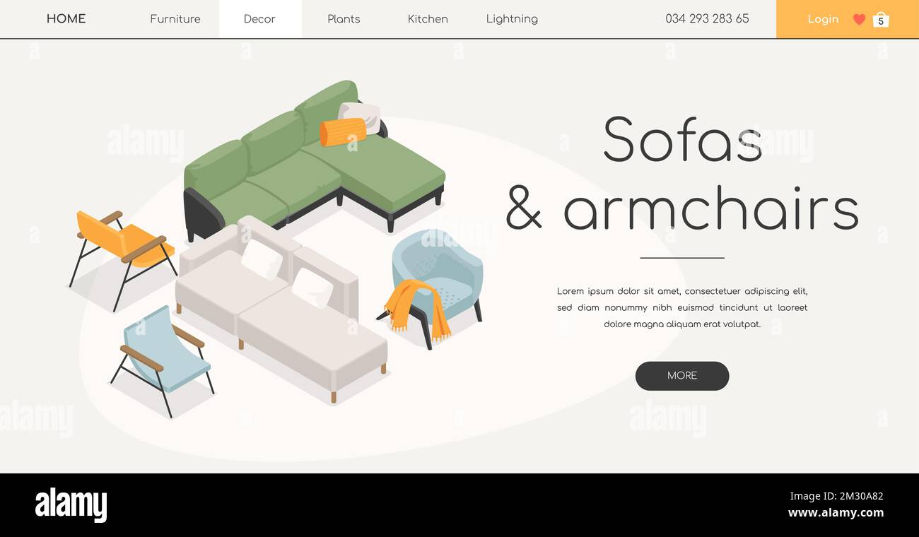 Sofas and armchairs - line design style isometric web banner Stock Vektor