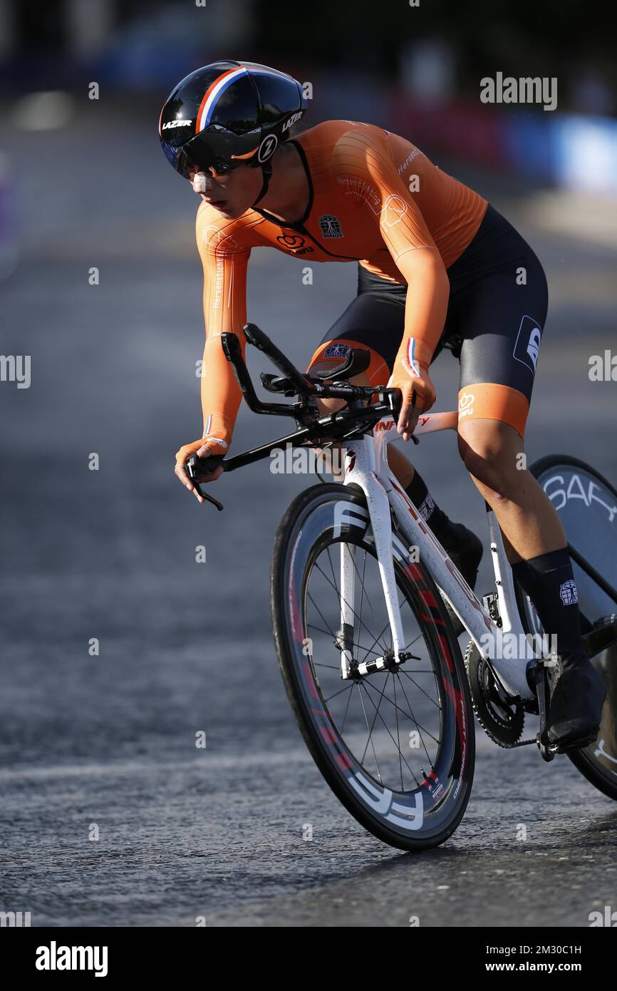 Dutch Femke Gerritse fährt am Montag, den 23. September 2019, bei der UCI Road World Championships in Harrogate, North Yorkshire, Großbritannien, auf dem Junior Women Time Trial. Die Welten finden vom 21. Bis 29. September statt. BELGA FOTO YUZURU SUNADA FRANCE RAUS Stockfoto