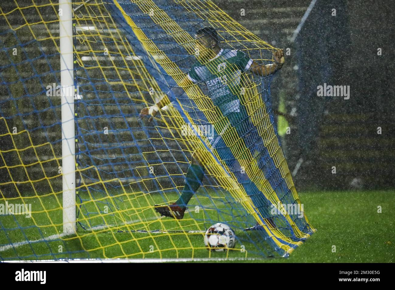 Aladin Adovic von Verlaine reagiert während eines Fußballspiels zwischen Royal Union Saint-Gilloise (1B) und RCS Verlaine (2am) am Mittwoch, den 25. September 2019 in Brüssel, im 1./16.. Endspiel des belgischen Pokals "Croky Cup". BELGA FOTO THIERRY ROGE Stockfoto