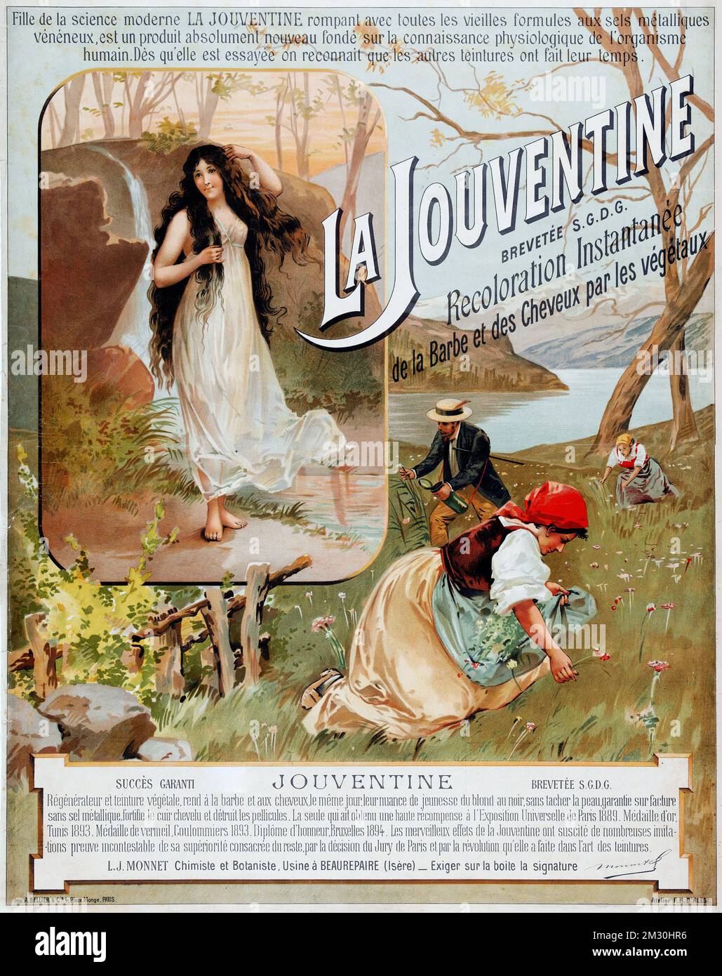 Vintage-Werbeplakat - La Jouventine. Brevetée - Ateliers Hugo d'Alési Kunstwerk 1894 Stockfoto