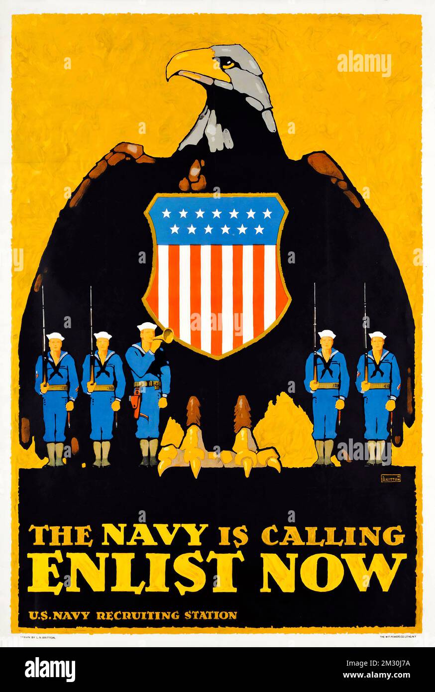 Rekrutierungsplakat USA - L.N. Britton - ENLIST NOW, feat american Eagle - US Navy Recruiting Station, erster Weltkrieg, 1917 Stockfoto