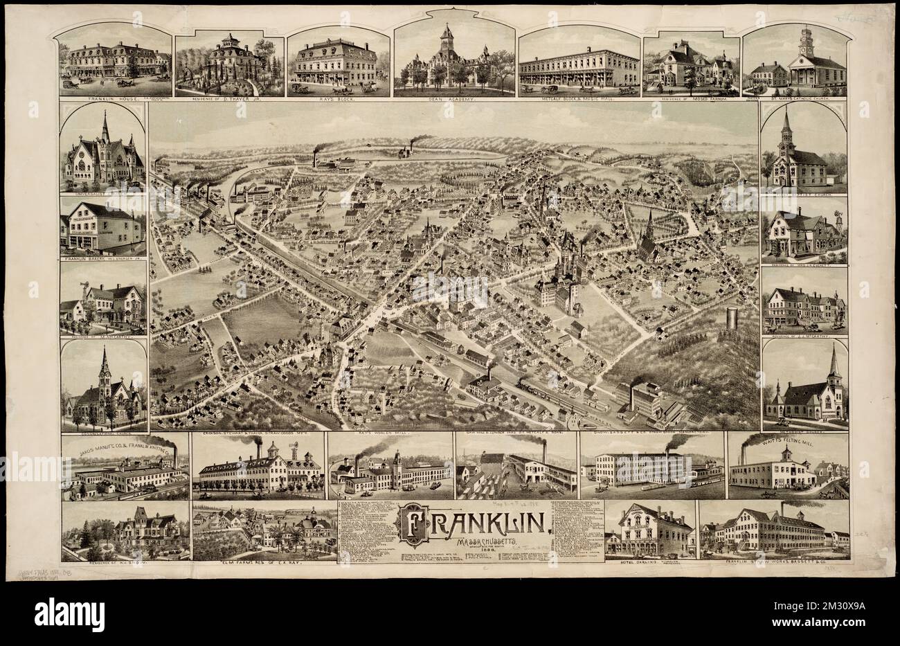Franklin, Massachusetts, Franklin Mass., Aerial Views Norman B. Leventhal Map Center Collection Stockfoto