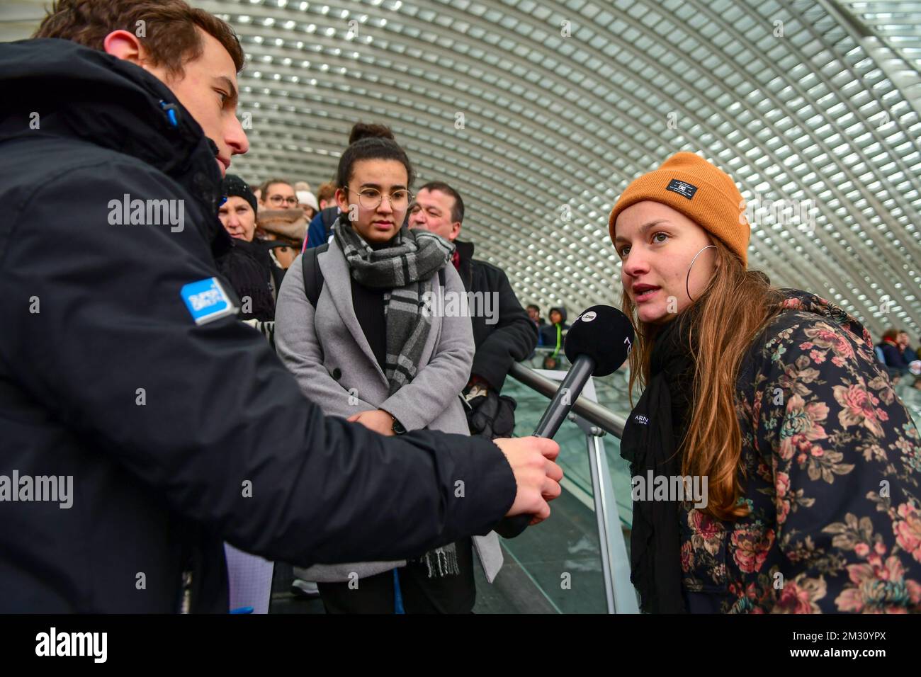 Florine Baar, Mitglied von Youth for Climate, wurde bei einer Versammlung der Jugend Lüttich für Klima gezeigt. 15,000 von Klimaproblemen betroffene Studenten sind durch die Straßen von Lüttich gelaufen. Dies ist die zweite Aktion der Studenten von Lüttich für das Klima, Donnerstag, den 31. Januar 2019 in Lüttich, Belgien. Stockfoto