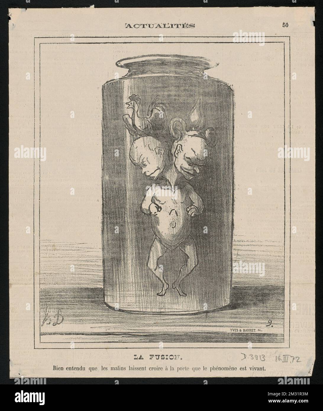 La Fusion , rulers, Chambord, Henri-Charles-Ferdinand-Marie-Dieudonné d'Artois, comte de, 1820-1883, Paris, Louis-Philippe-Albert d'Orléans, comte de, 1838-1894. Honoré Daumier (1808-1879). Lithografien Stockfoto