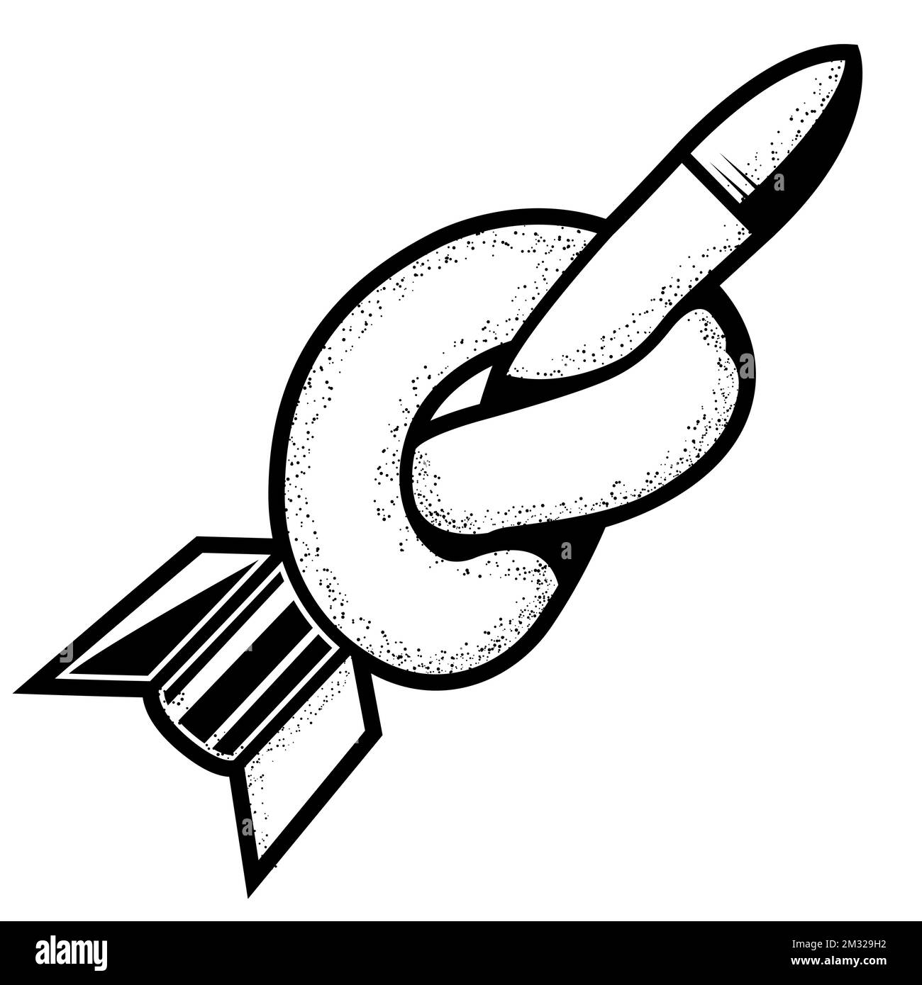 Militärrakete mit Knoten, Rakete in Schlinge, Krieg beenden, Bombe als Knoten zusammenziehen, Vektor Stock Vektor