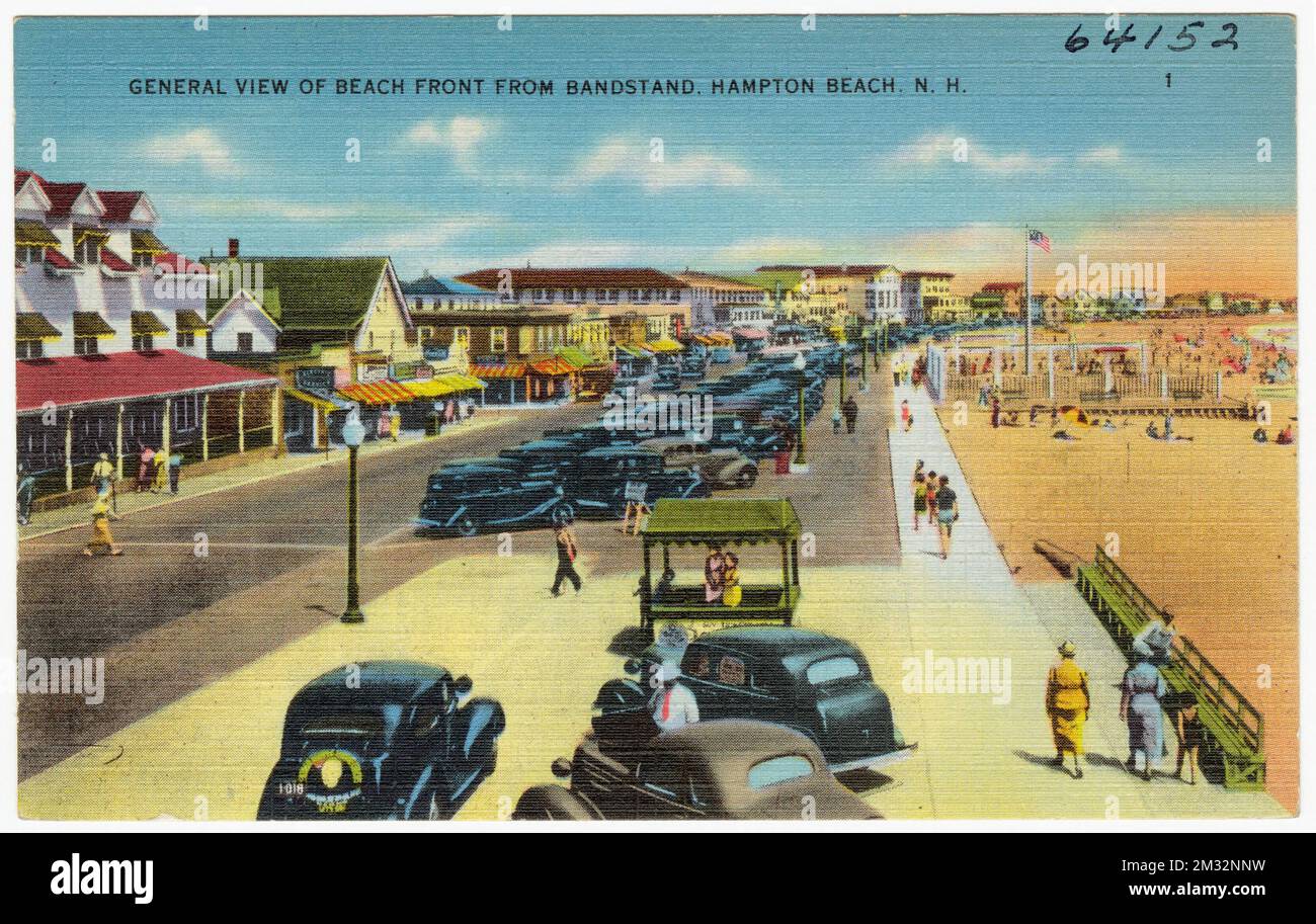 Allgemeiner Blick auf den Strand vom Bandstand, Hampton Beach, N.H. , Städte & Gemeinden, Strände, Tichnor Brothers Collection, Postkarten der Vereinigten Staaten Stockfoto