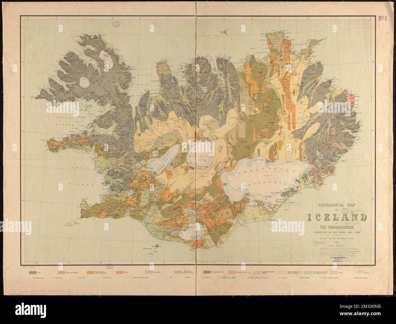 Geologische Karte von Island, Geologie, Island, Karten, Island, Karten Norman B. Leventhal Kartenzentrum Sammlung Stockfoto