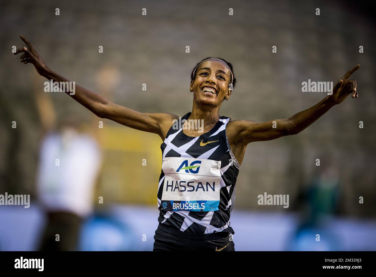 Dutch Sifan Hassan feiert nach der 2020. Ausgabe des AG Memorial Van Damme Athletics Meeting, Teil der Diamond League, am Freitag, den 04. September 2020 in Brüssel. BELGA FOTO JASPER JACOBS Stockfoto