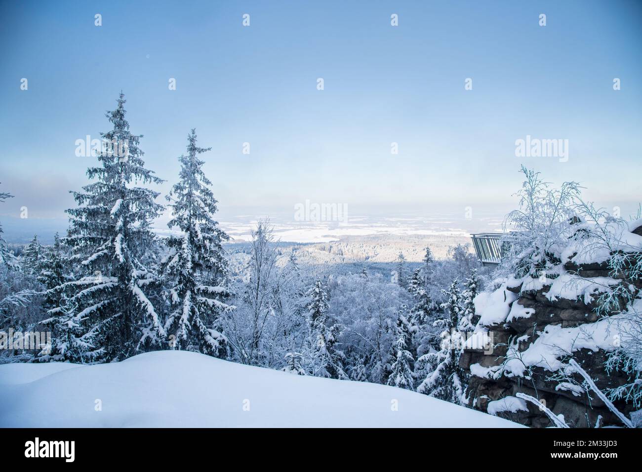 Mandelstein im Winter, Waldviertel, Österreich Stockfoto