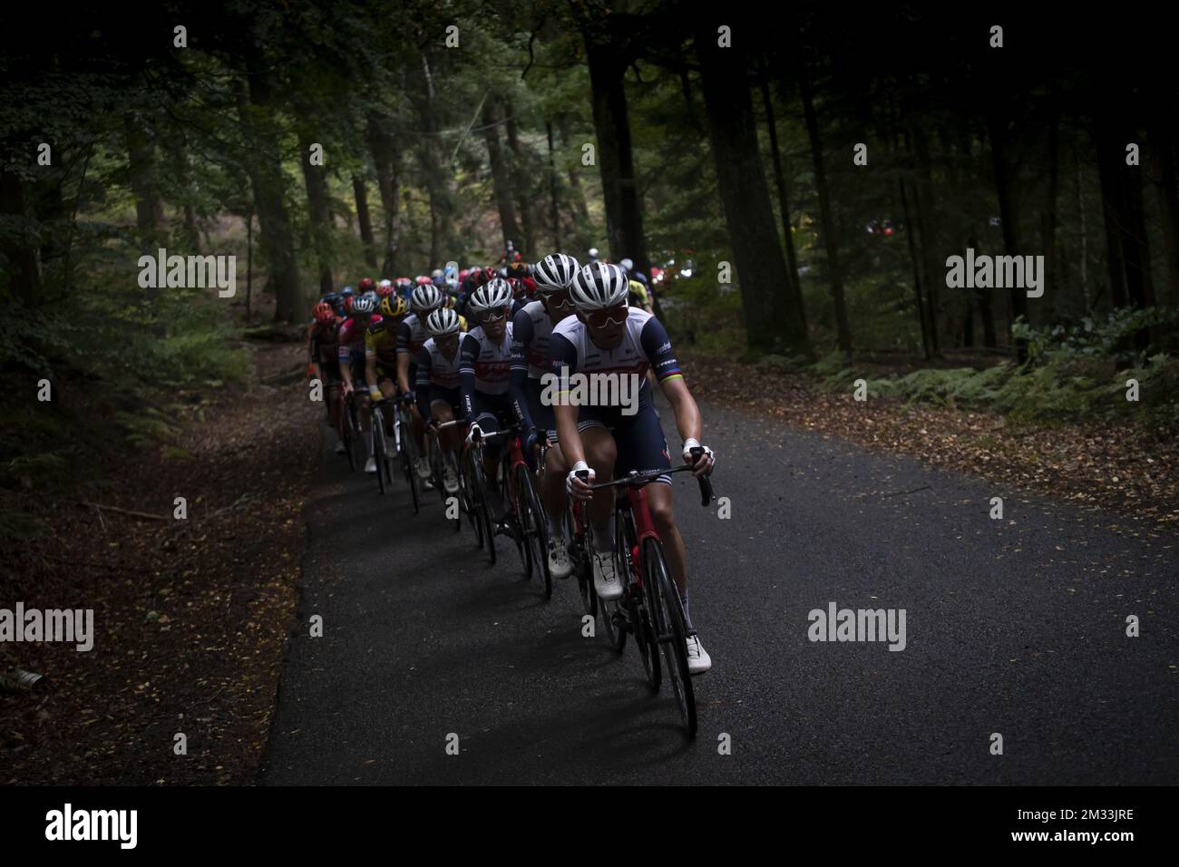 Illustration des Reiterpakets während des eintägigen Radrennens Lüttich-Bastogne-Lüttich (257 km) am Sonntag, den 04. Oktober 2020 in Lüttich. BELGA FOTO KRISTOF VAN ACCOM Stockfoto