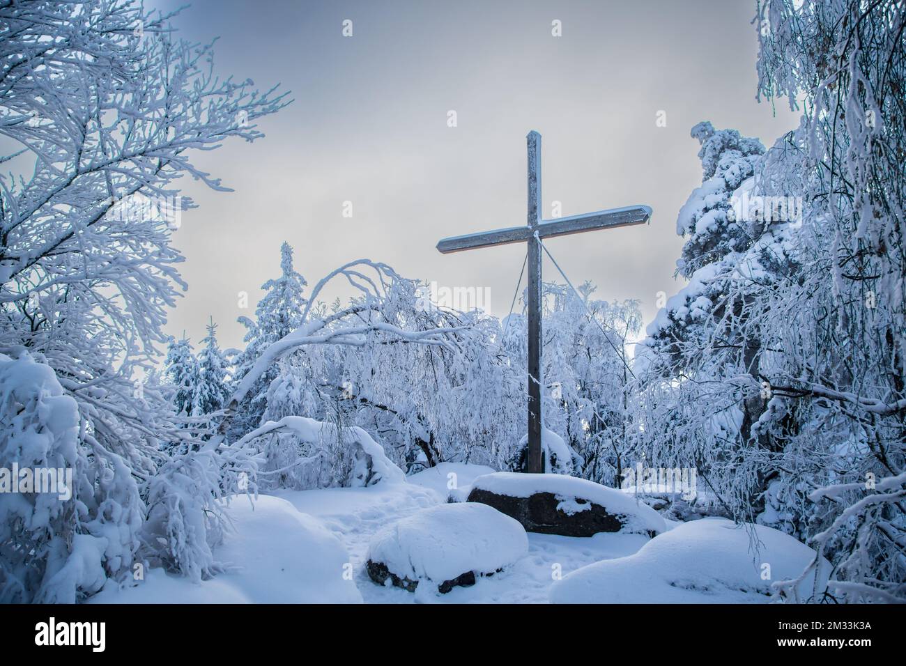 Mandelstein im Winter, Waldviertel, Österreich Stockfoto