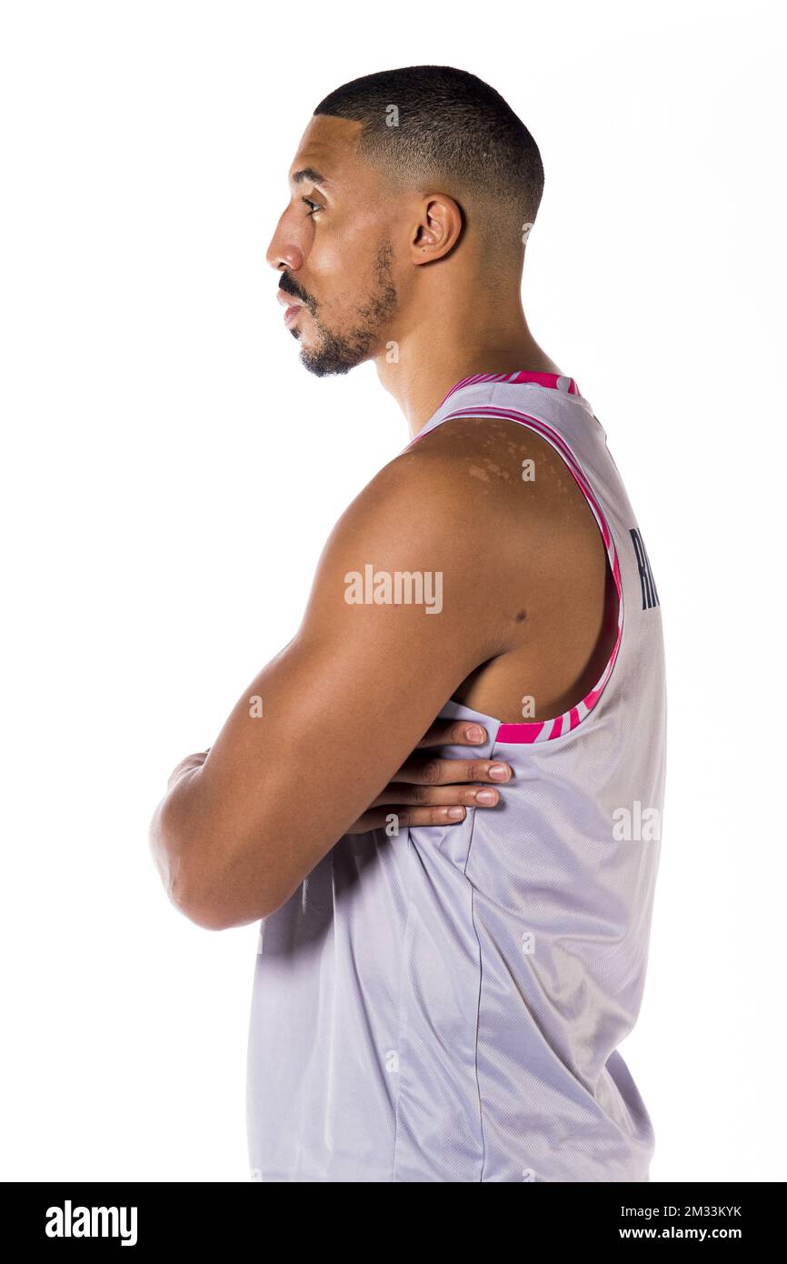 Ryan Richards posiert bei einem Fotoshooting des belgischen Basketballteams Phoenix Brussels vor der EuroMillions League 2020-2021, Freitag, den 09. Oktober 2020 in Brüssel. BELGA FOTO JASPER JACOBS Stockfoto
