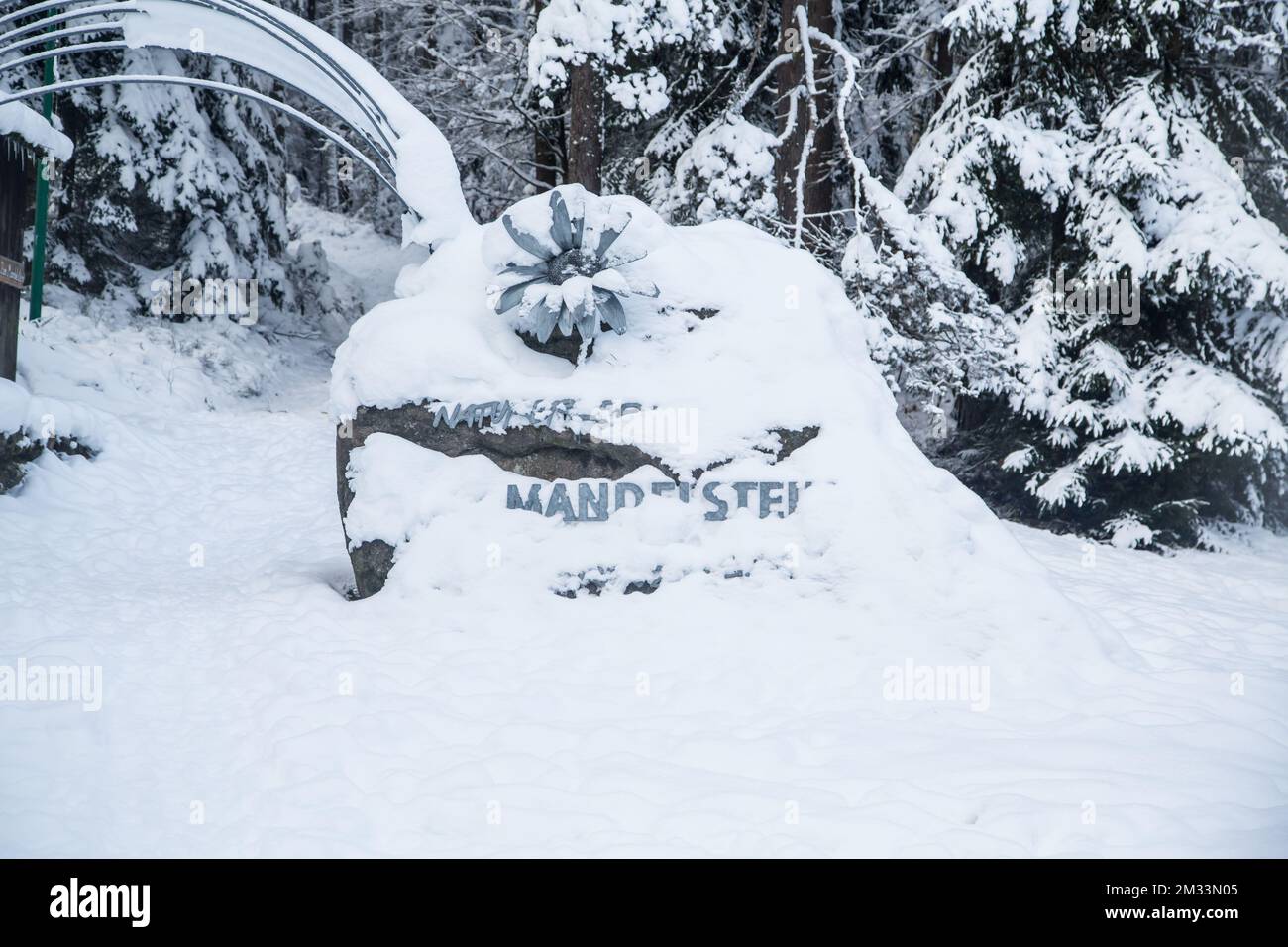 Mandelstein im Winter, Waldviertel, Österreich Stockfoto