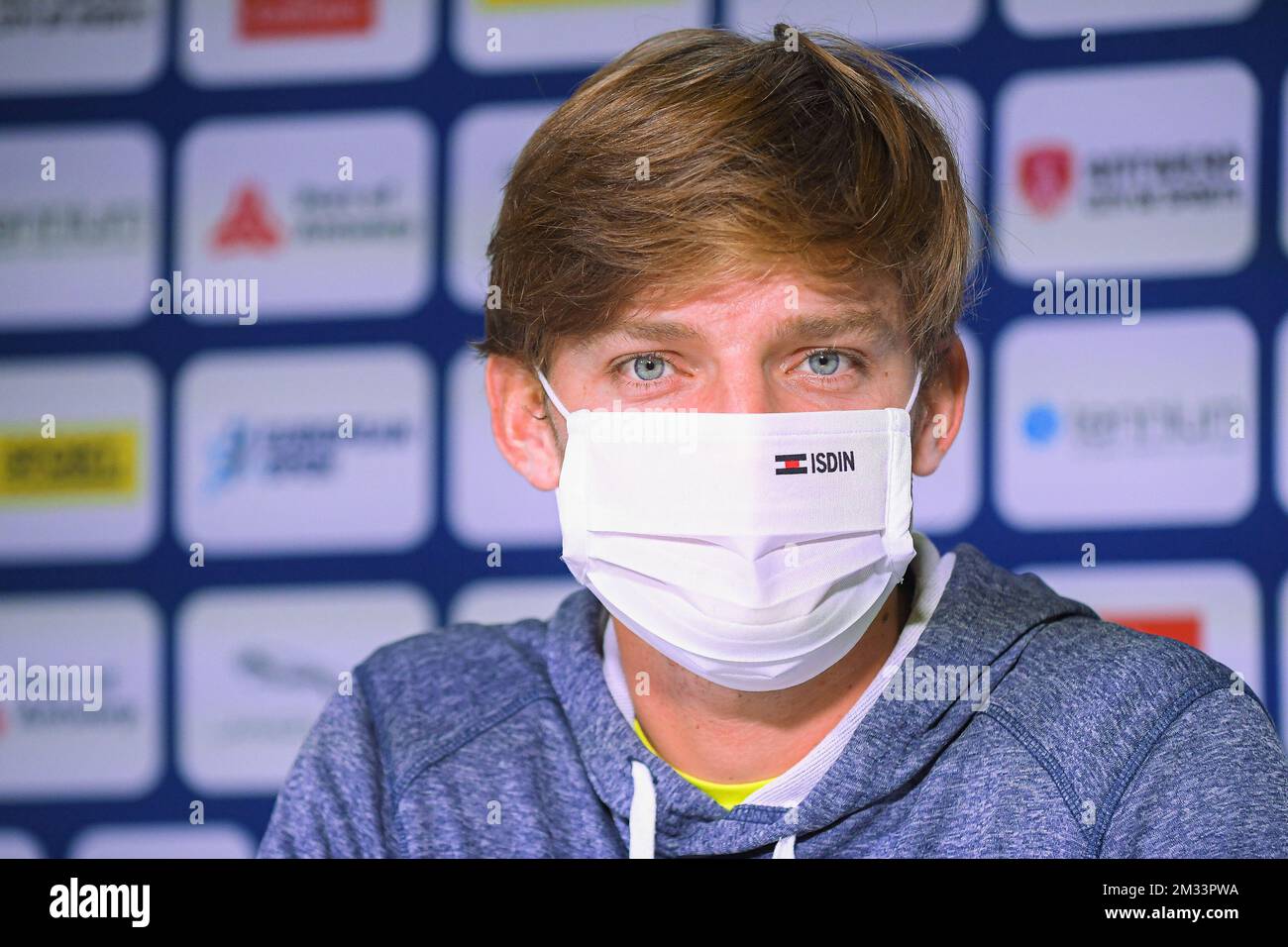 Der belgische David Goffin wurde auf einer Pressekonferenz im Vorfeld des European Open Tennis ATP-Turniers in Antwerpen, Dienstag, den 20. Oktober 2020, gefilmt. BELGA FOTO LAURIE DIEFFEMBACQ Stockfoto