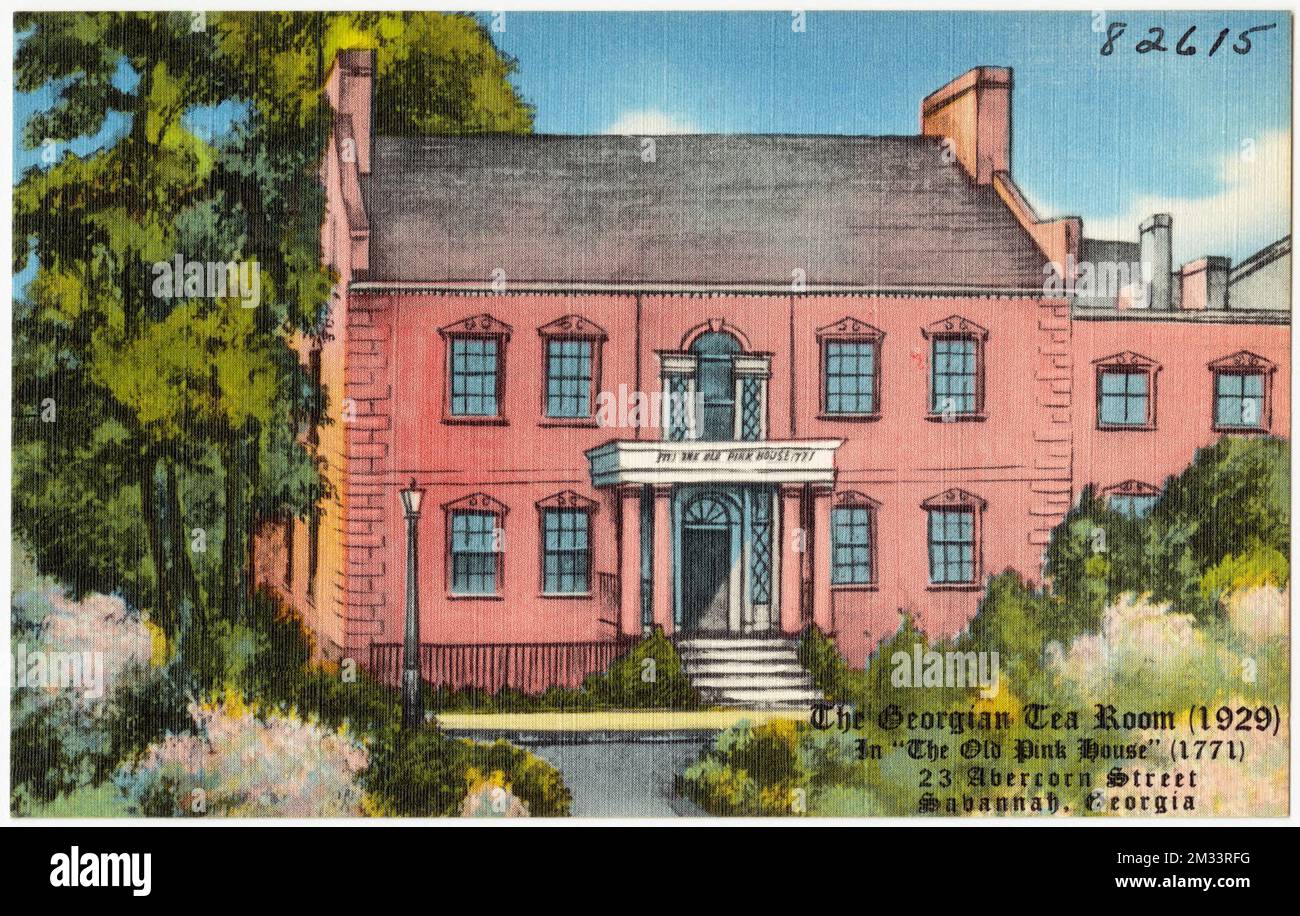 The Georgian Tea Room (1929), in 'The Old Pink House' (1771), 23 Abercorn Street, Savannah, Georgia , Historic Buildings, Restaurants, Tichnor Brothers Collection, Postkarten der Vereinigten Staaten Stockfoto