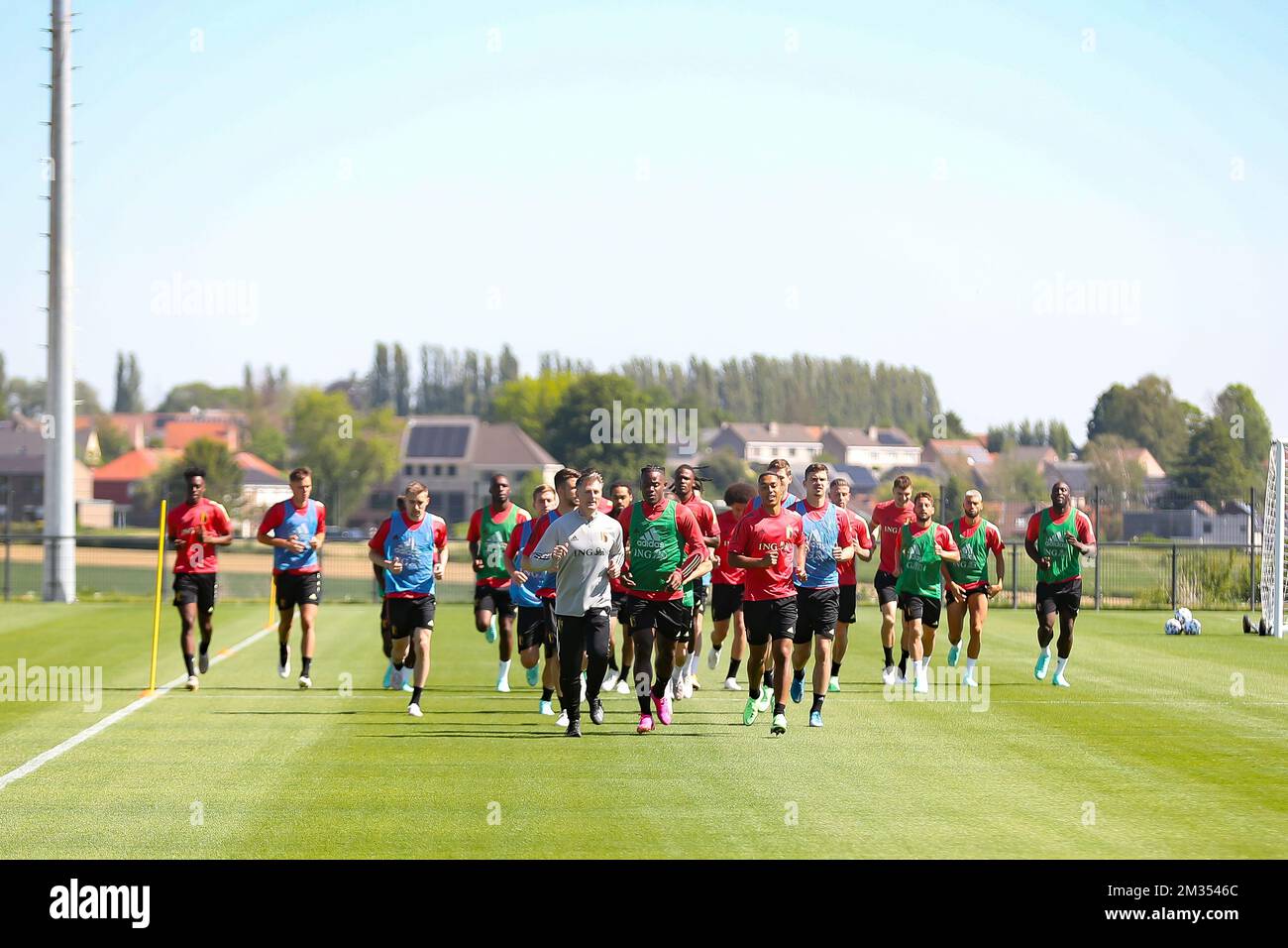 Die belgischen Spieler wurden während eines Trainings der belgischen Fußballnationalmannschaft Red Devils in Tubize am Dienstag, den 01. Juni 2021 gezeigt. Das Team bereitet sich auf die bevorstehende Europameisterschaft 2020 vor. BELGA FOTO BRUNO FAHY Stockfoto