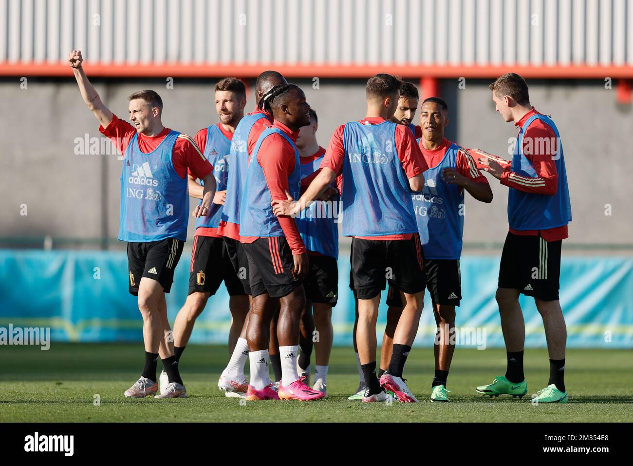 Die belgischen Spieler wurden während eines Trainings der belgischen Fußballnationalmannschaft Red Devils in Tubize am Mittwoch, den 02. Juni 2021 gezeigt. Das Team bereitet sich auf die bevorstehende Europameisterschaft 2020 vor. BELGA FOTO BRUNO FAHY Stockfoto