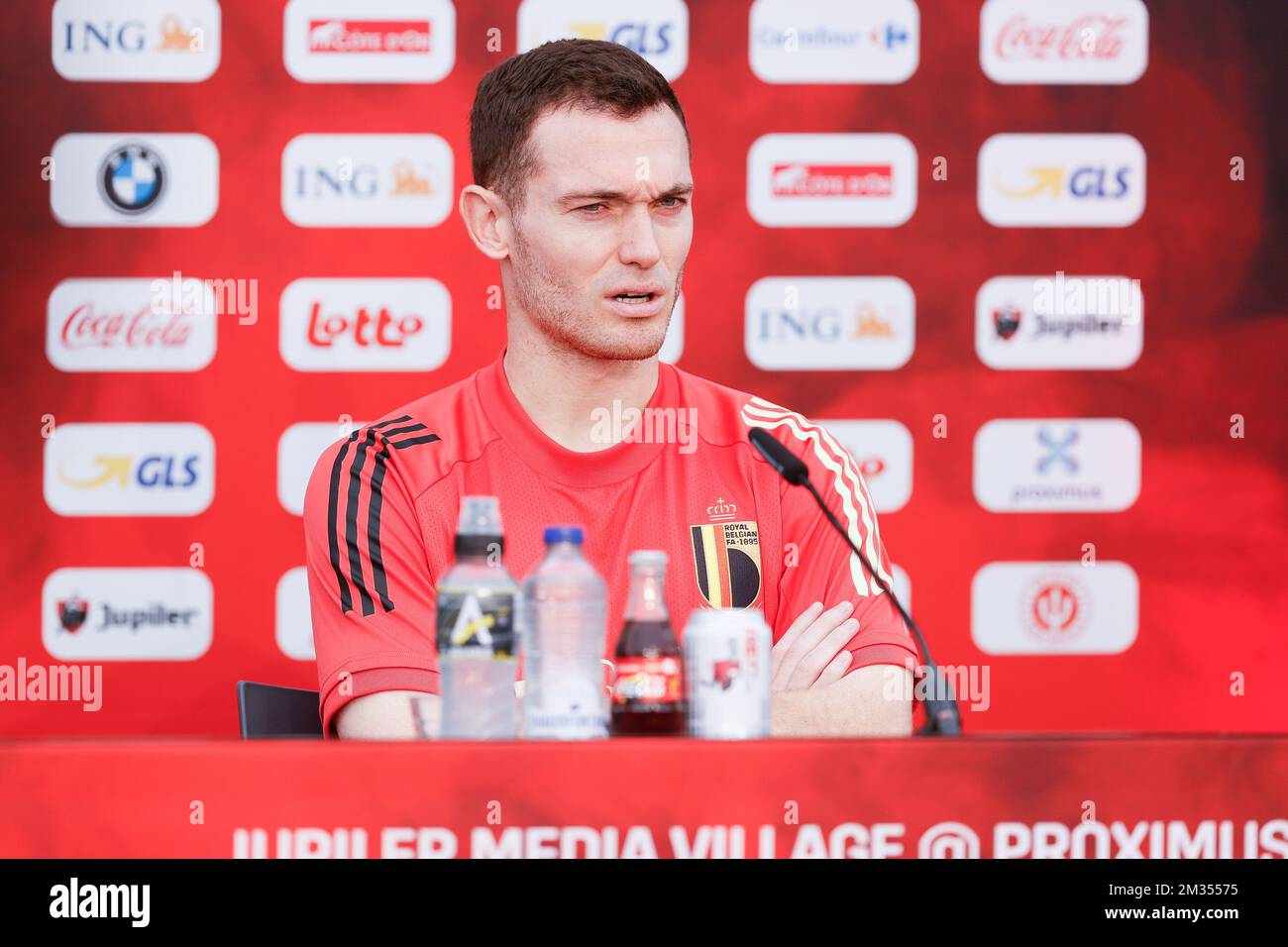 Der belgische Thomas Vermaelen wurde auf einer Pressekonferenz der belgischen Fußballnationalmannschaft Red Devils am Dienstag, den 08. Juni 2021 in Tubize gezeigt. Das Team bereitet sich auf die bevorstehende Europameisterschaft 2020 vor. BELGA FOTO BRUNO FAHY Stockfoto
