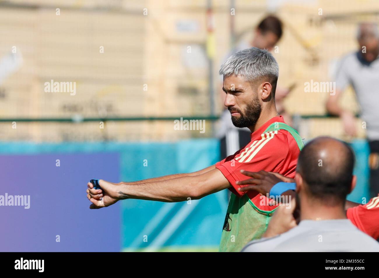 Der belgische Yannick Carrasco wurde am Mittwoch, den 09. Juni 2021 in Tubize während eines Trainings der belgischen Fußballnationalmannschaft Red Devils fotografiert. Das Team bereitet sich auf die bevorstehende Europameisterschaft 2020 vor. BELGA FOTO BRUNO FAHY Stockfoto